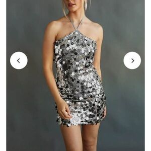 Silver Sequin Halter Dress